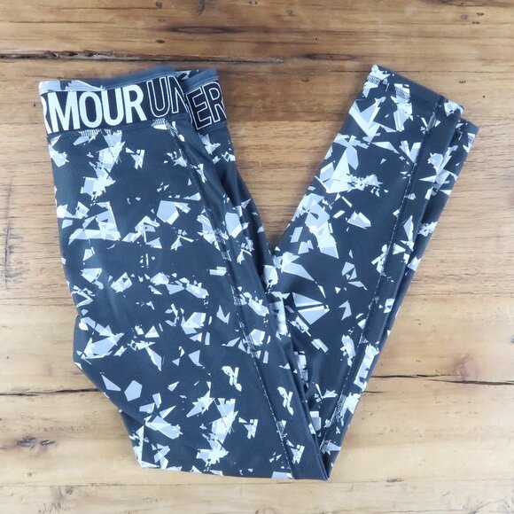 UNDER ARMOUR BLACK & WHITE SHATTERED GLASS PRINT COMPRESSION LEGGINGS SIZE SMALL - Picture 1 of 5